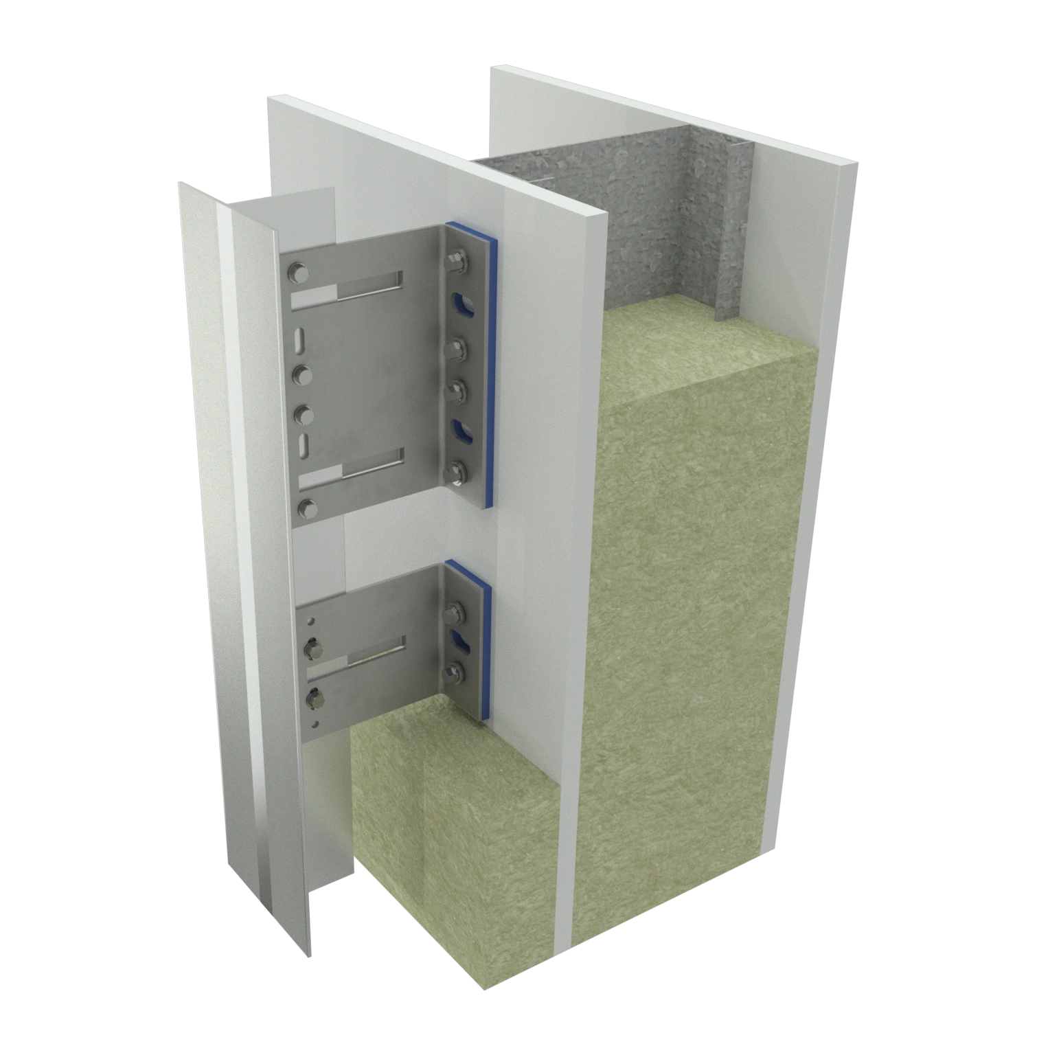 Cross-section of a wall with a built-in heavy metal safe door showing multiple locking bolts and framing.