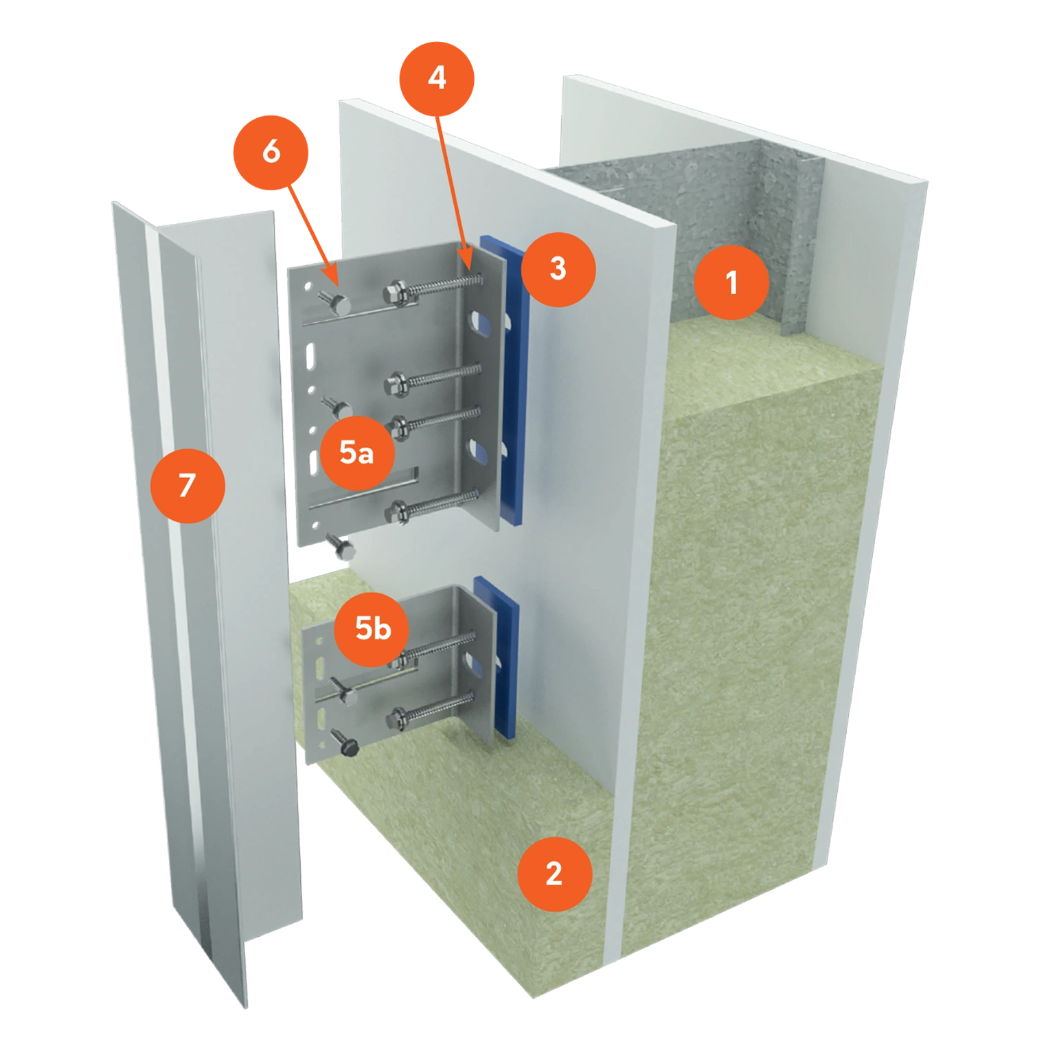 Exploded view of a metal cabinet door with bolt hardware and interior components labeled 1–7.