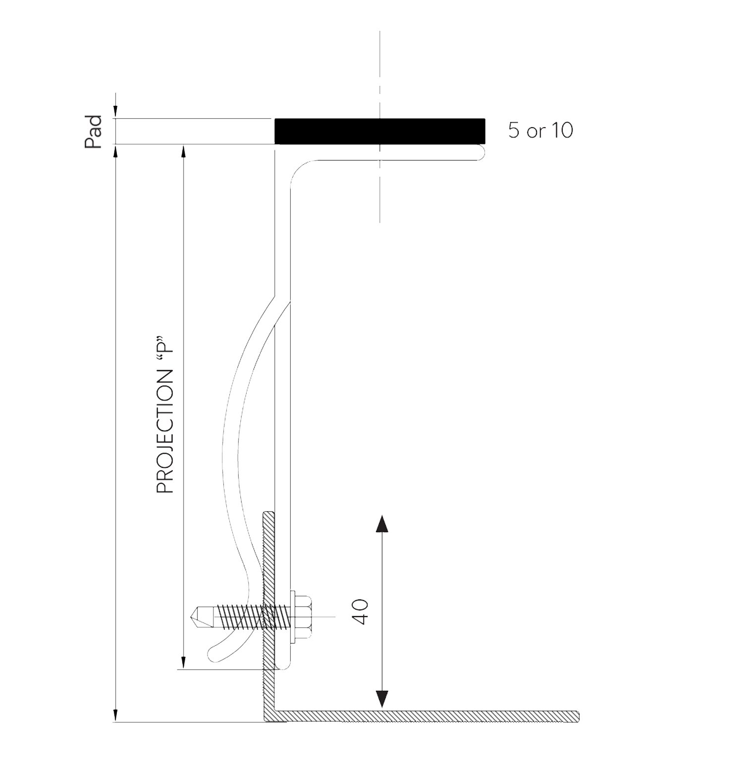 Technical drawing of a wall-mounted faucet with a curved spout and base mounting, showing side view and dimension lines for installation.